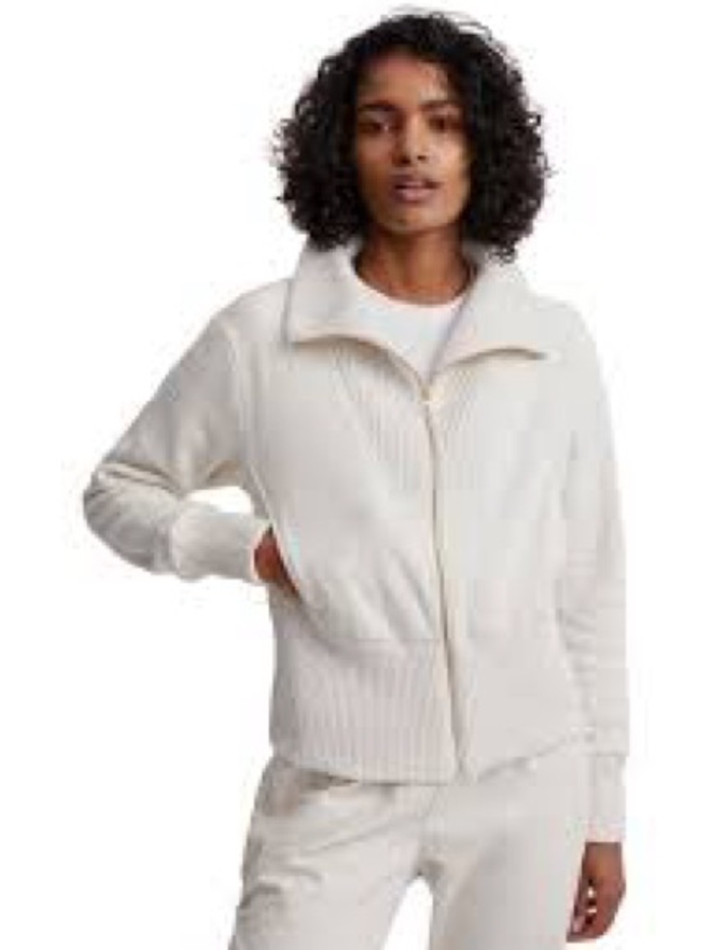 Varley Ivory Ribbed Zip Bomber Jacket